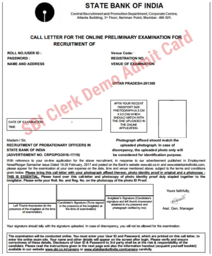 SBI Clerk Preliminary Exam Admit Card 2021 demo